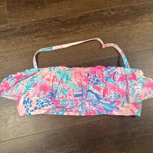 Lilly Pulitzer Pink and Blue Ruffled Bikini Top